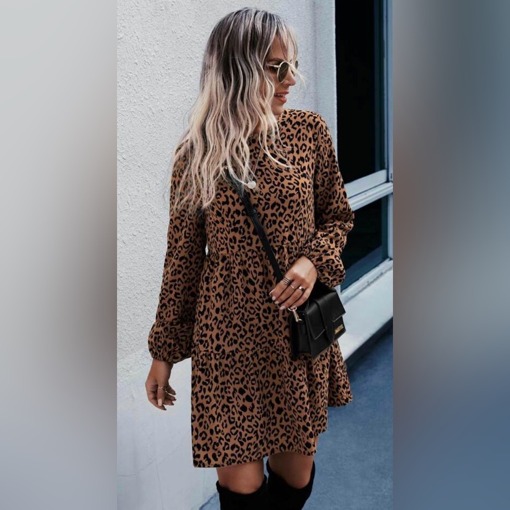 Whistles Brown and Black A-line Bishop Sleeve Dress